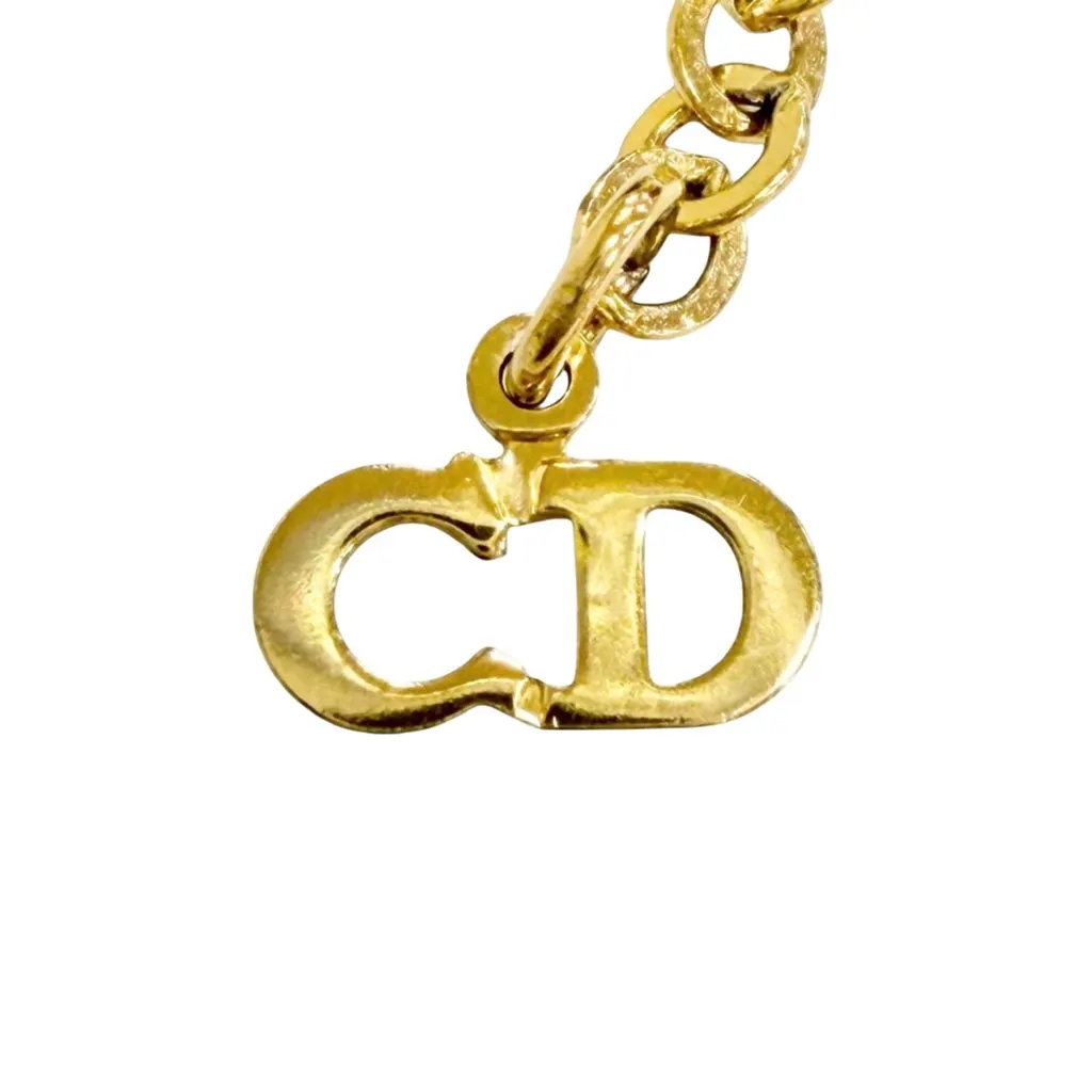 Dior Gold Plated Strass CD Logo Pendant Necklace Gold Metal Very good - Model View