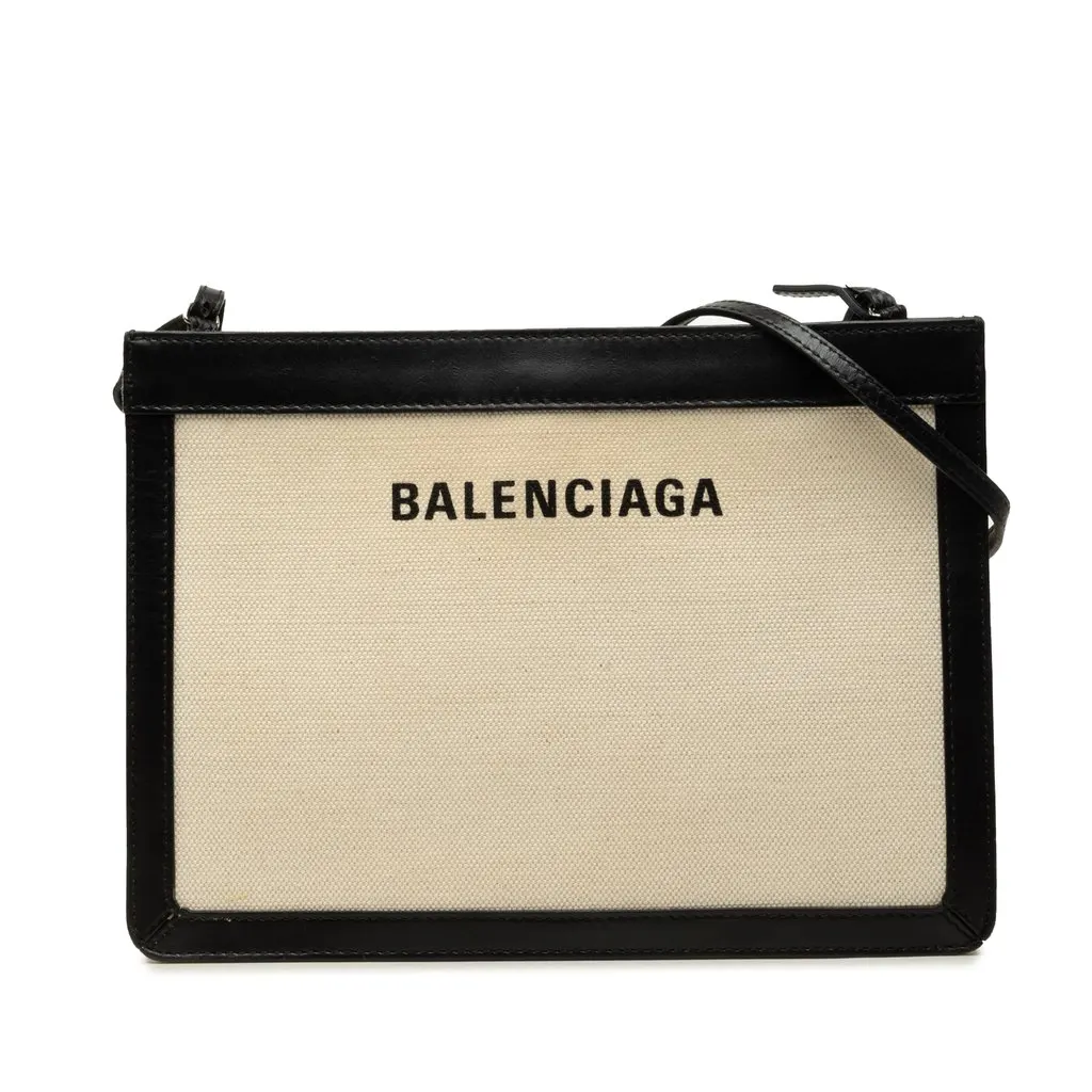 Balenciaga Canvas Navy Pochette Crossbody Brown Canvas Good - Front View