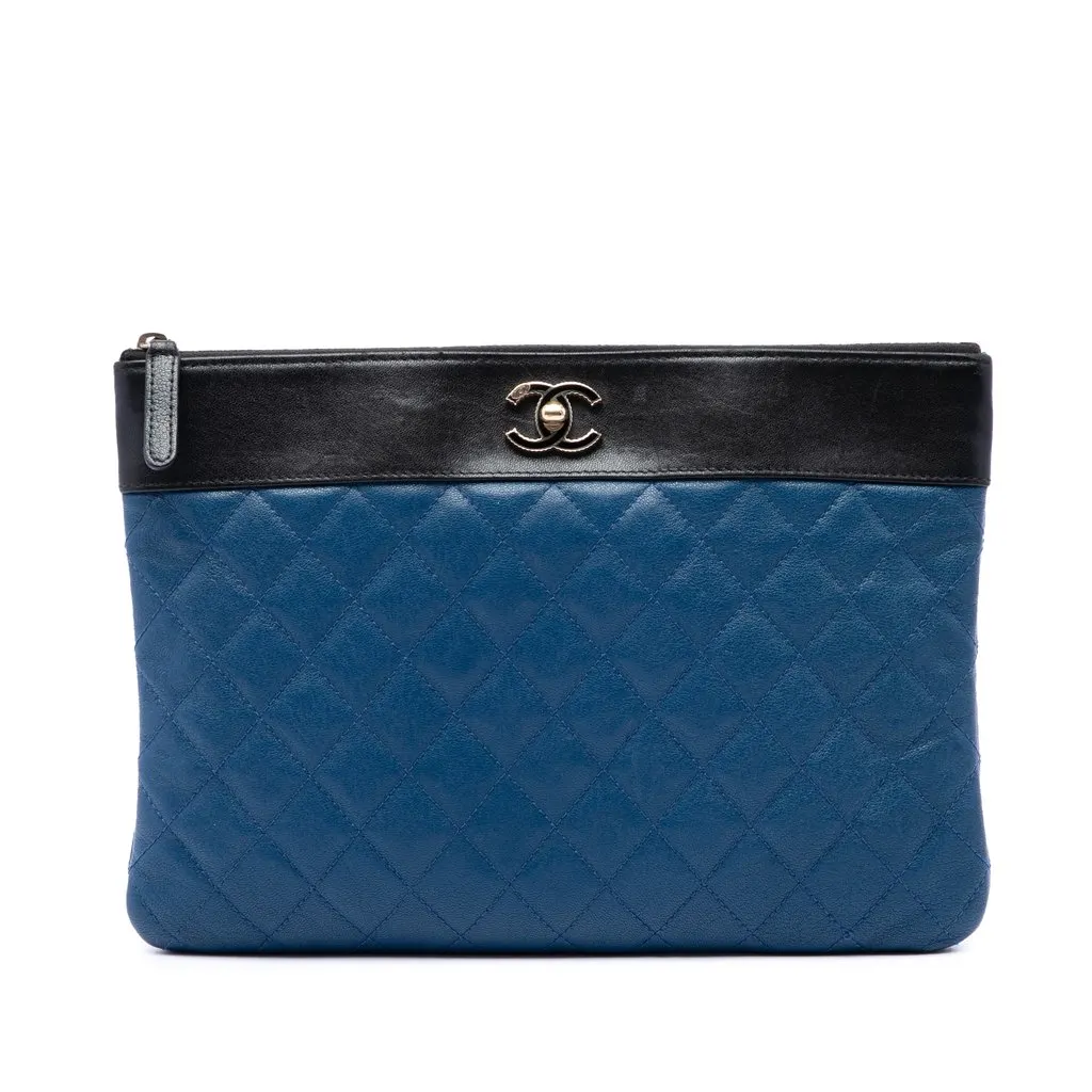 Chanel Medium Bicolor Quilted Sheepskin Mademoiselle O Case Clutch Blue Leather Very good - Front View