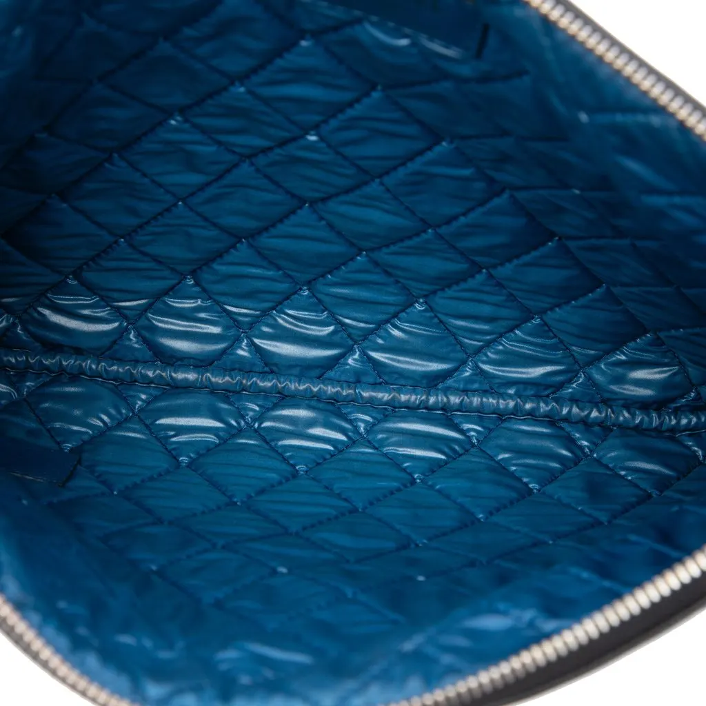 Chanel Medium Bicolor Quilted Sheepskin Mademoiselle O Case Clutch Blue Leather Very good - Model View
