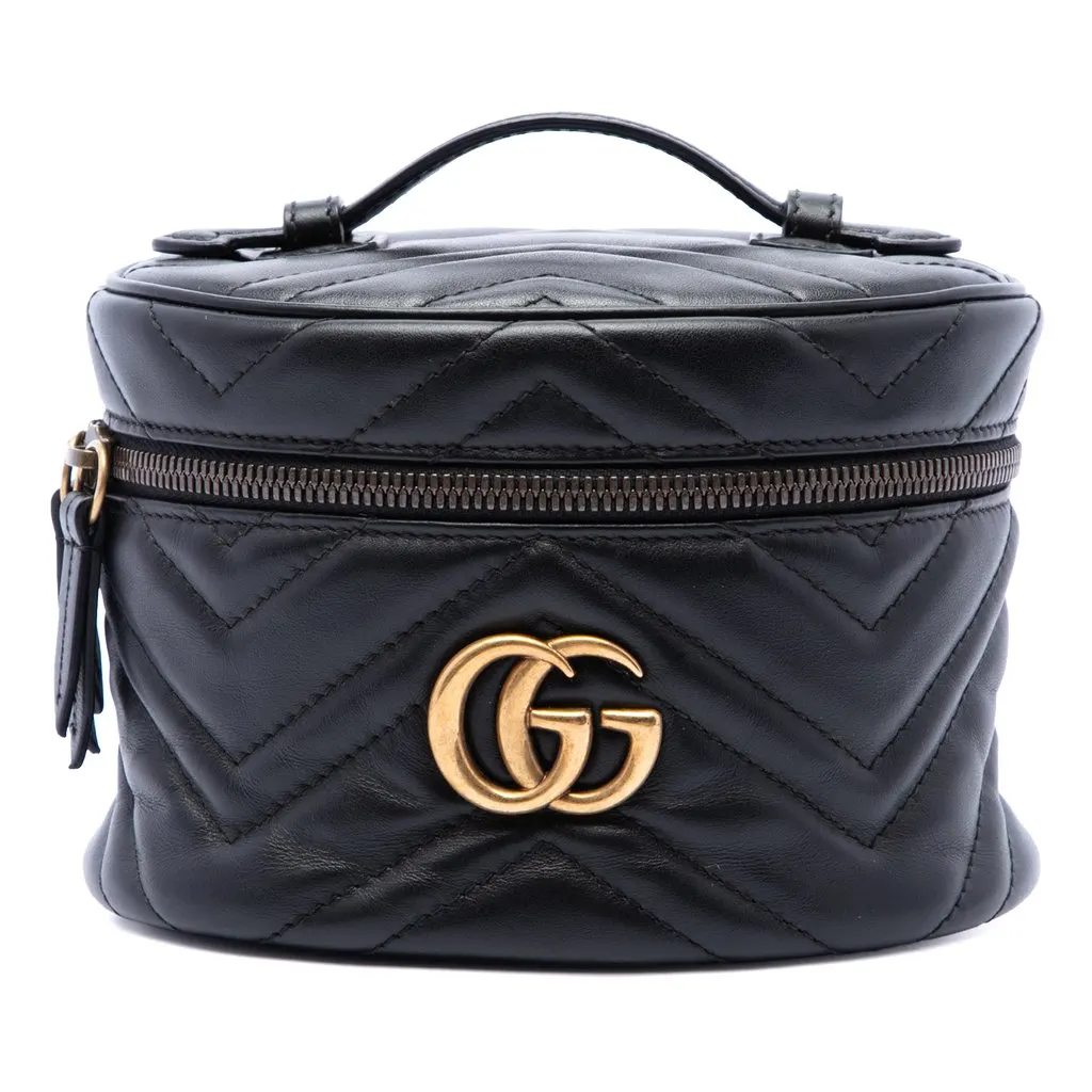 Gucci Mini GG Marmont Matelasse Calfskin Round Backpack Black Leather Very good - Front View