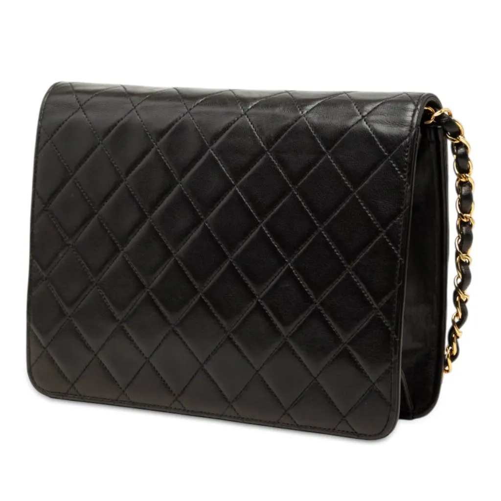 Chanel Medium CC Quilted Lambskin Single Flap Black Leather Very good - Back View