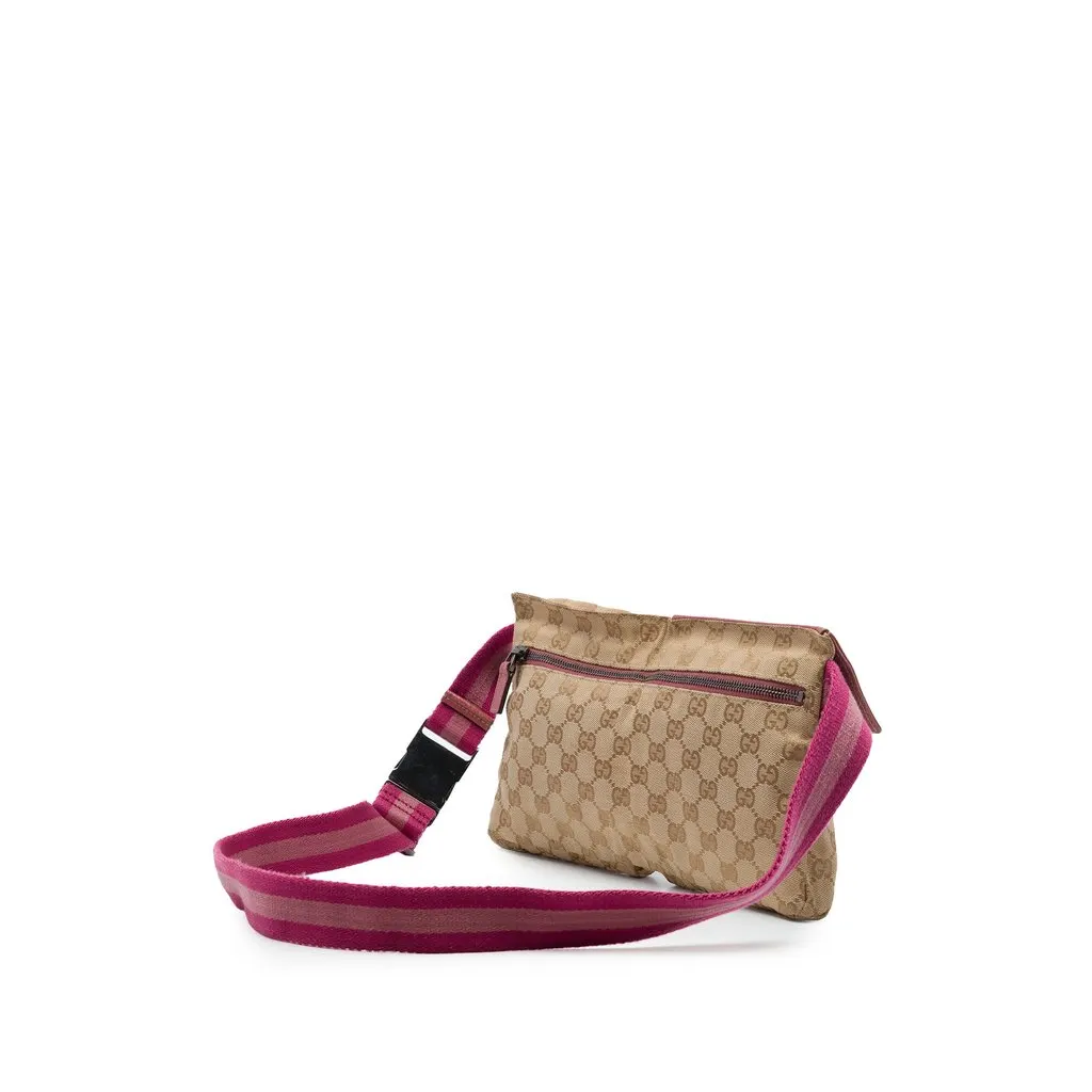 Gucci GG Canvas Web Double Pocket Belt Bag Beige Very good - Back View