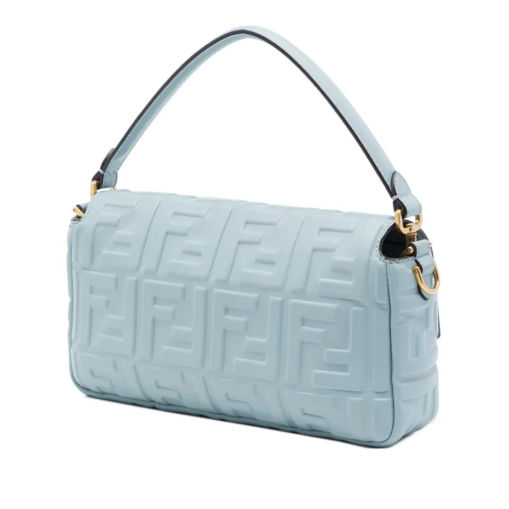 Fendi Zucca Embossed Leather Baguette Satchel Blue Leather Very good - Back View