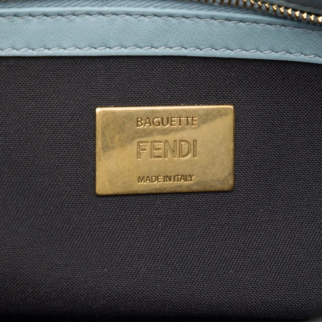 Fendi Zucca Embossed Leather Baguette Satchel Blue Leather Very good - Box View
