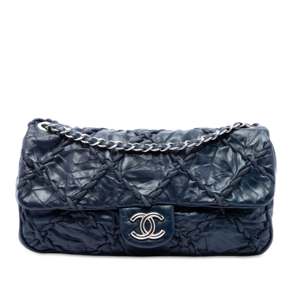 Chanel Medium Quilted Crinkled Calfskin Ultra Stitch Flap Blue Leather Very good - Front View