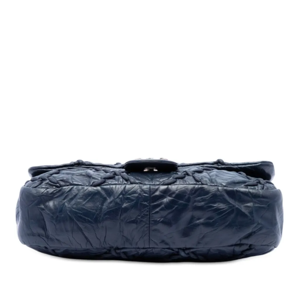Chanel Medium Quilted Crinkled Calfskin Ultra Stitch Flap Blue Leather Very good - Inside View