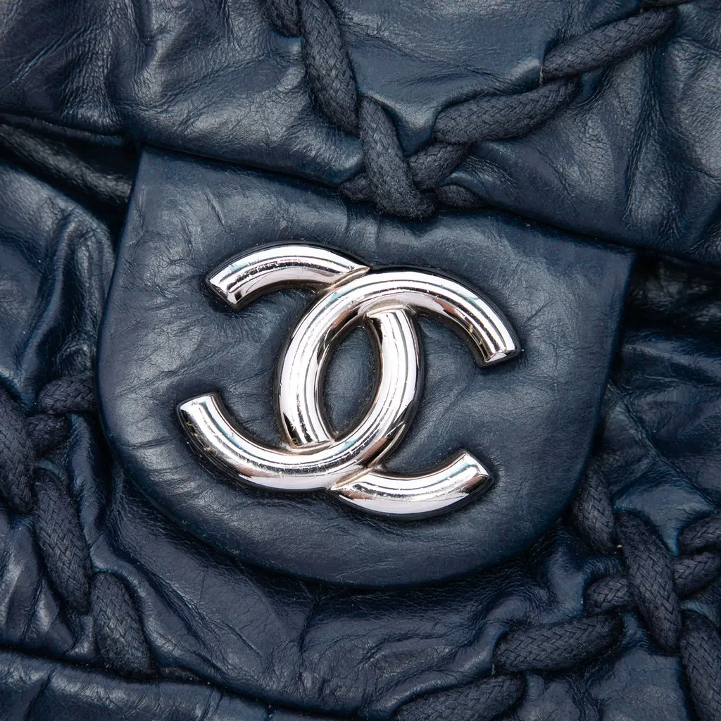 Chanel Medium Quilted Crinkled Calfskin Ultra Stitch Flap Blue Leather Very good - Box View
