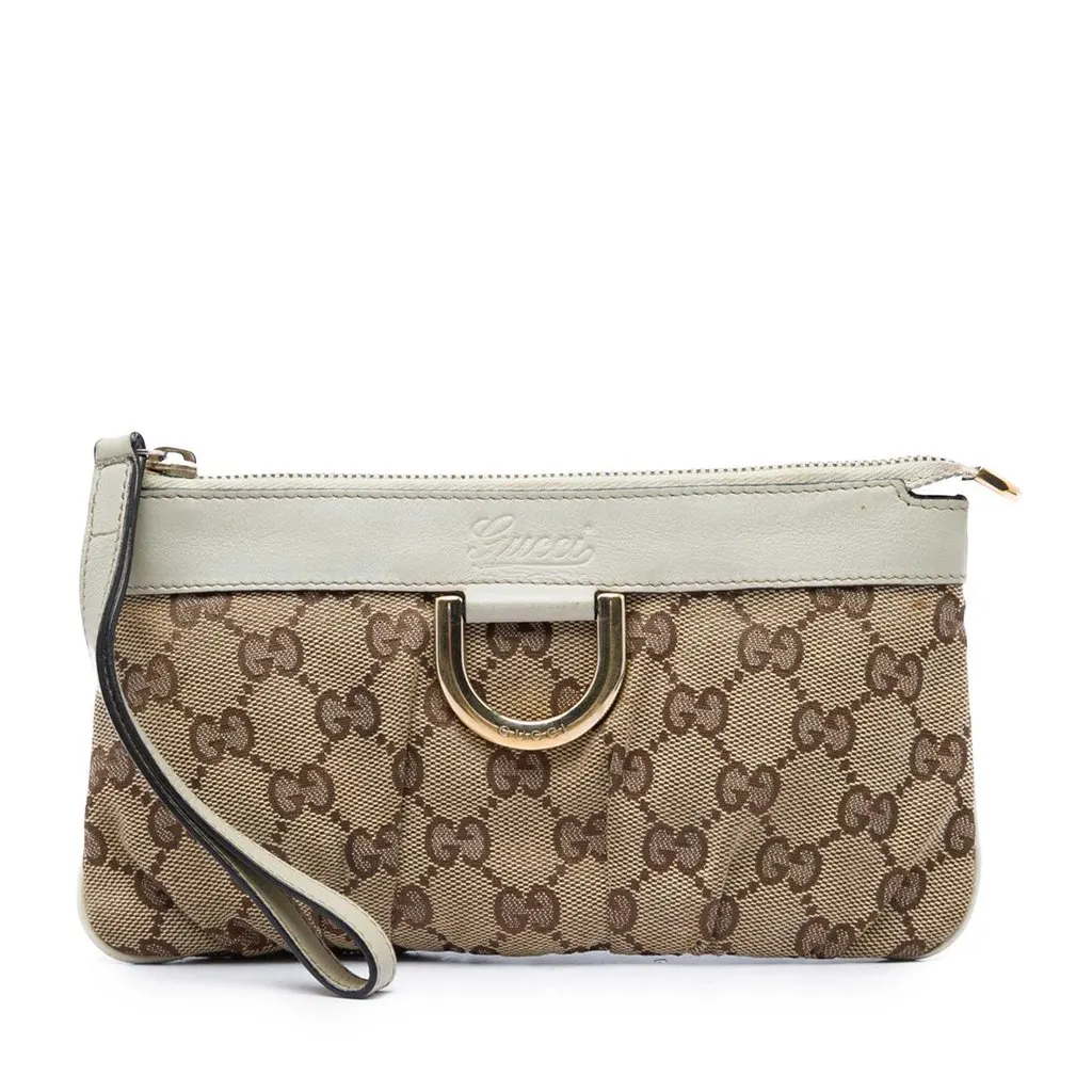 Gucci GG Canvas Abbey D Ring Wristlet Pouch Beige Very good - Front View