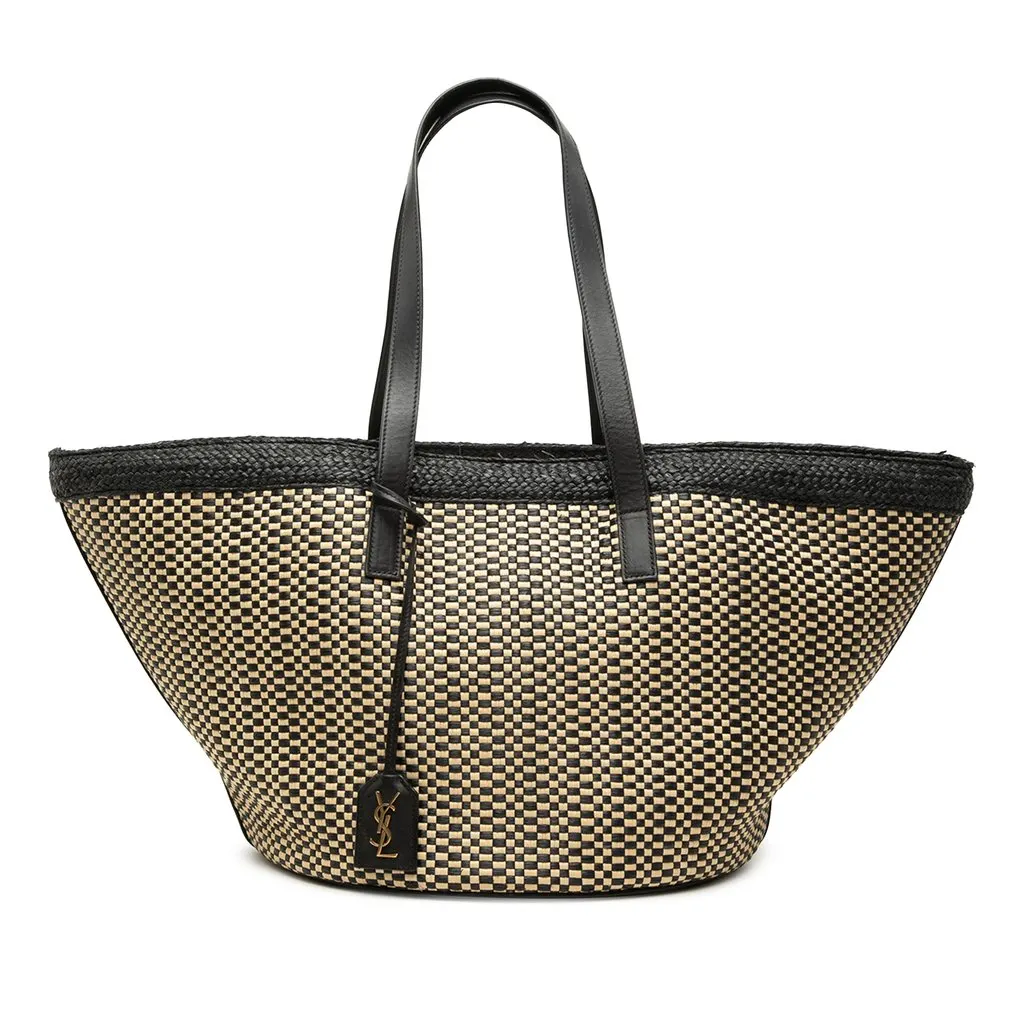 Saint Laurent Medium Raffia Panier Basket Shopper Tote Beige Very good - Front View
