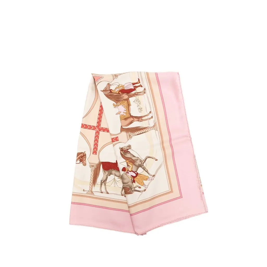 Hermès Chevaux Arabes Silk Scarf 90 White Never worn - Front View