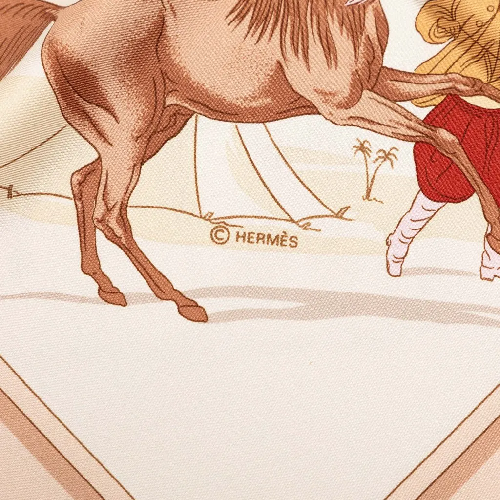 Hermès Chevaux Arabes Silk Scarf 90 White Never worn - Back View