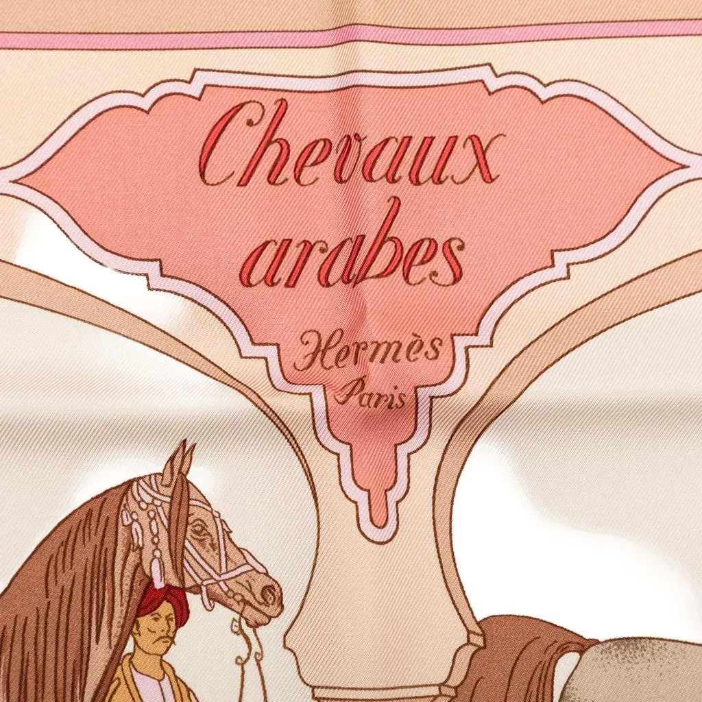 Hermès Chevaux Arabes Silk Scarf 90 White Never worn - Inside View