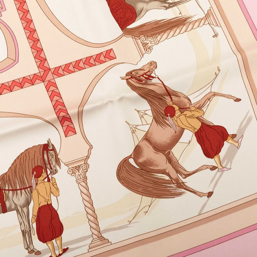 Hermès Chevaux Arabes Silk Scarf 90 White Never worn - Model View