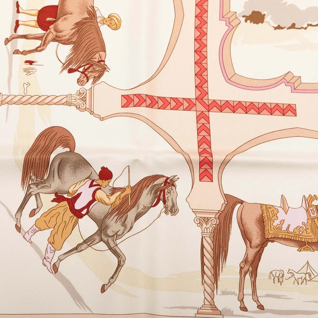 Hermès Chevaux Arabes Silk Scarf 90 White Never worn - Box View
