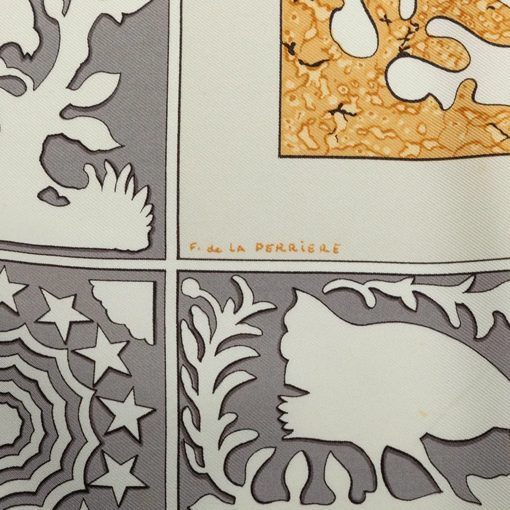 Hermès Early America Silk Scarf 90 Beige Silk Very good - Inside View