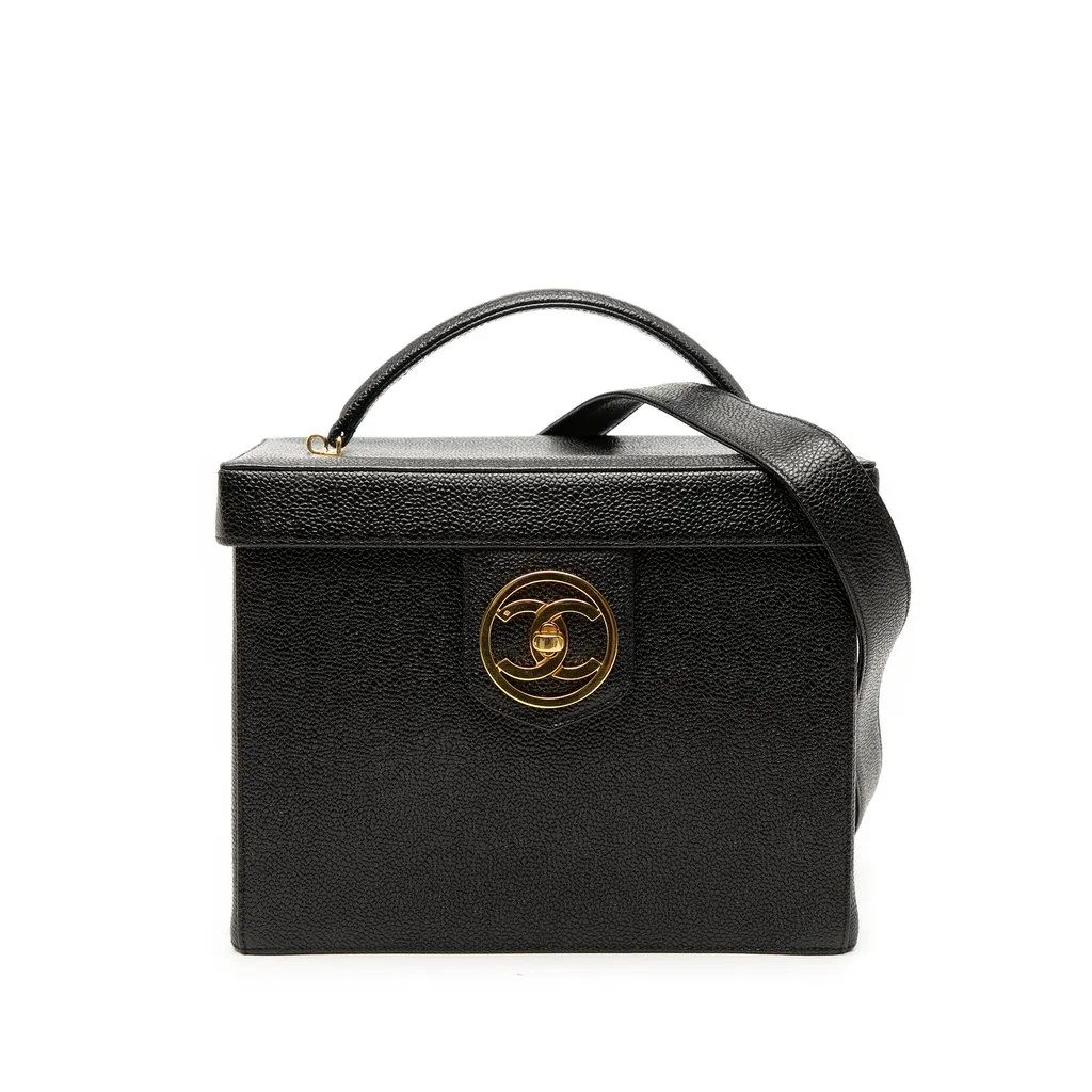 Chanel CC Caviar Vanity Box Case Black Leather Very good - Front View