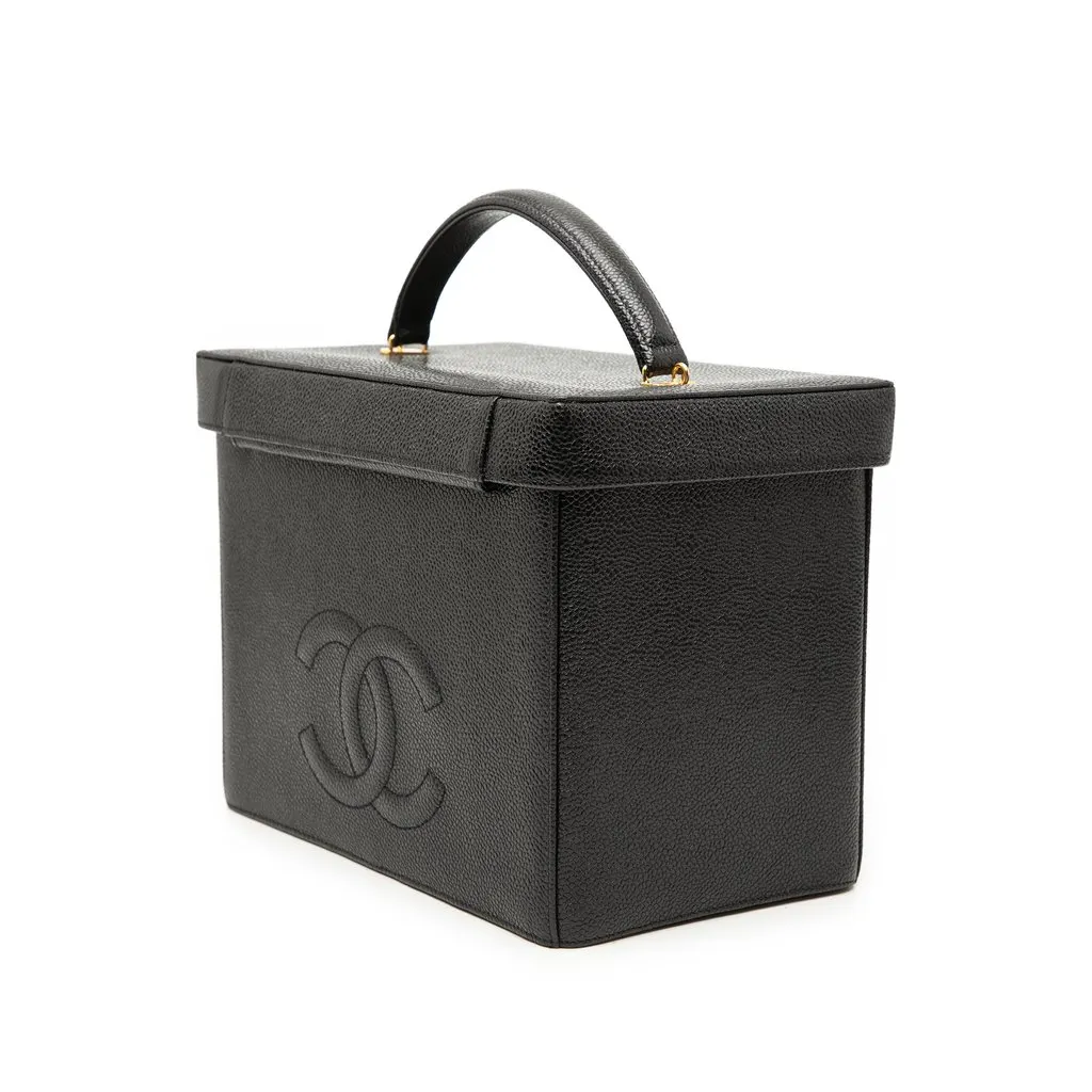 Chanel CC Caviar Vanity Box Case Black Leather Very good - Back View