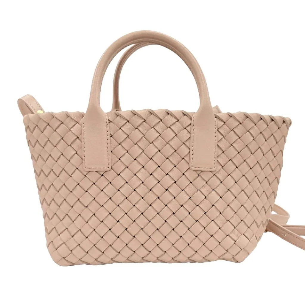 Bottega Veneta Mini Lambskin Intreccio Cabat Tote Pink Leather Very good - Back View