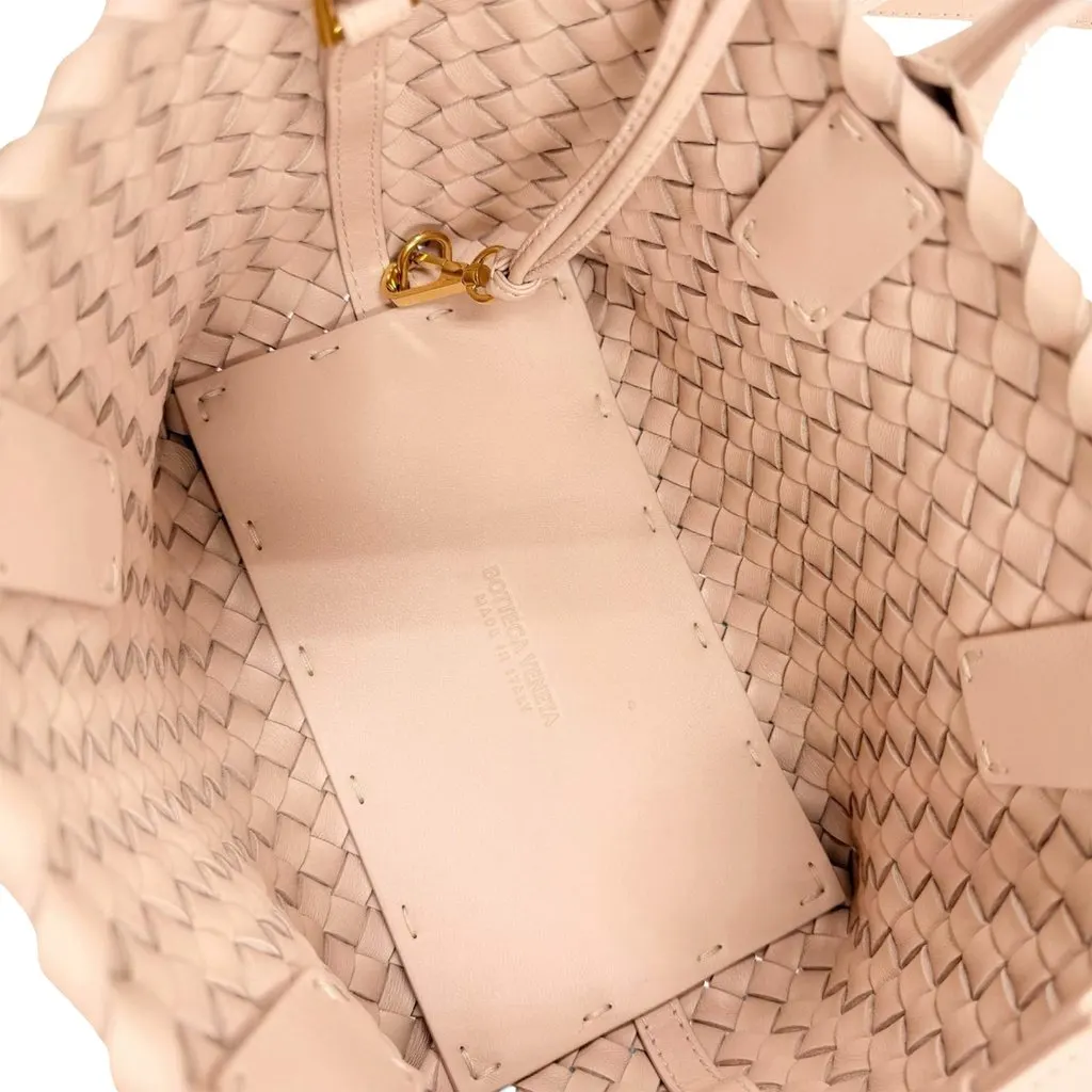 Bottega Veneta Mini Lambskin Intreccio Cabat Tote Pink Leather Very good - Model View