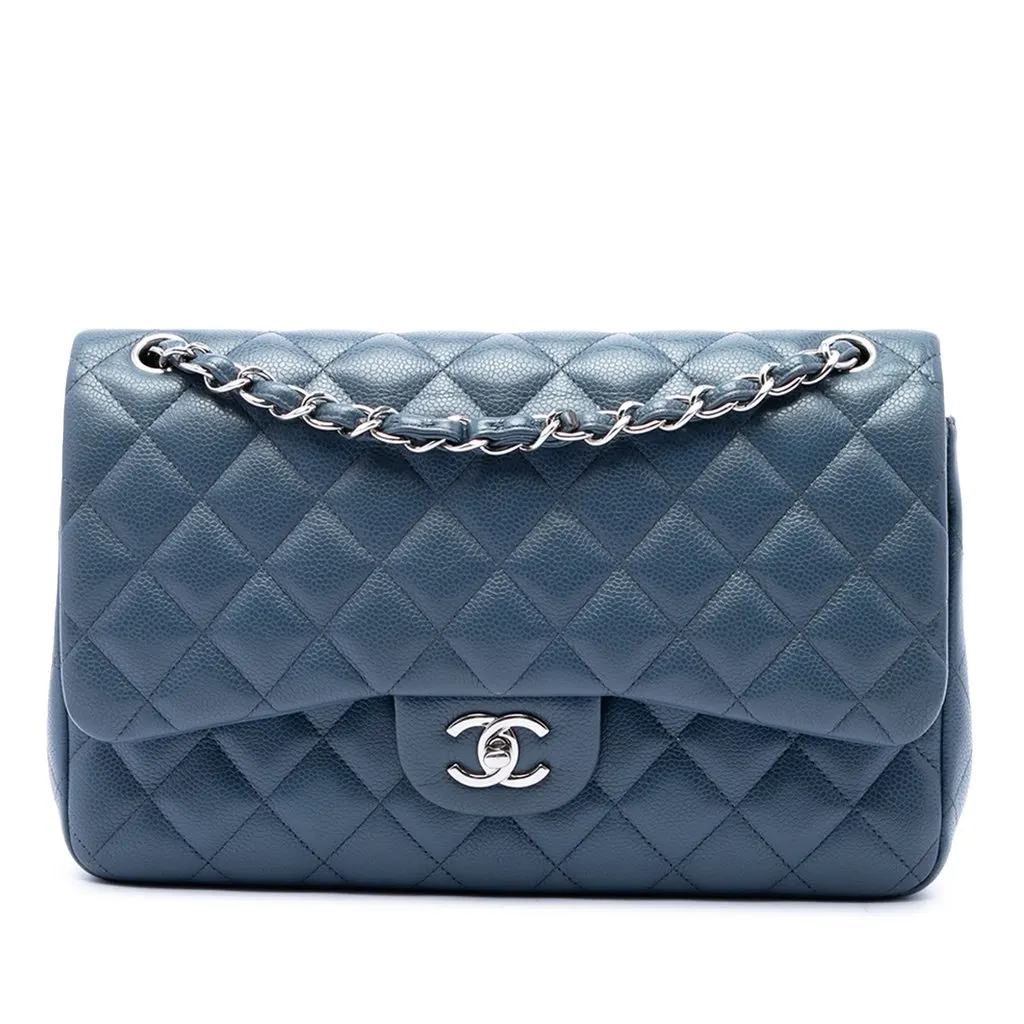 Chanel Jumbo Classic Caviar Double Flap Blue Leather Very good - Front View