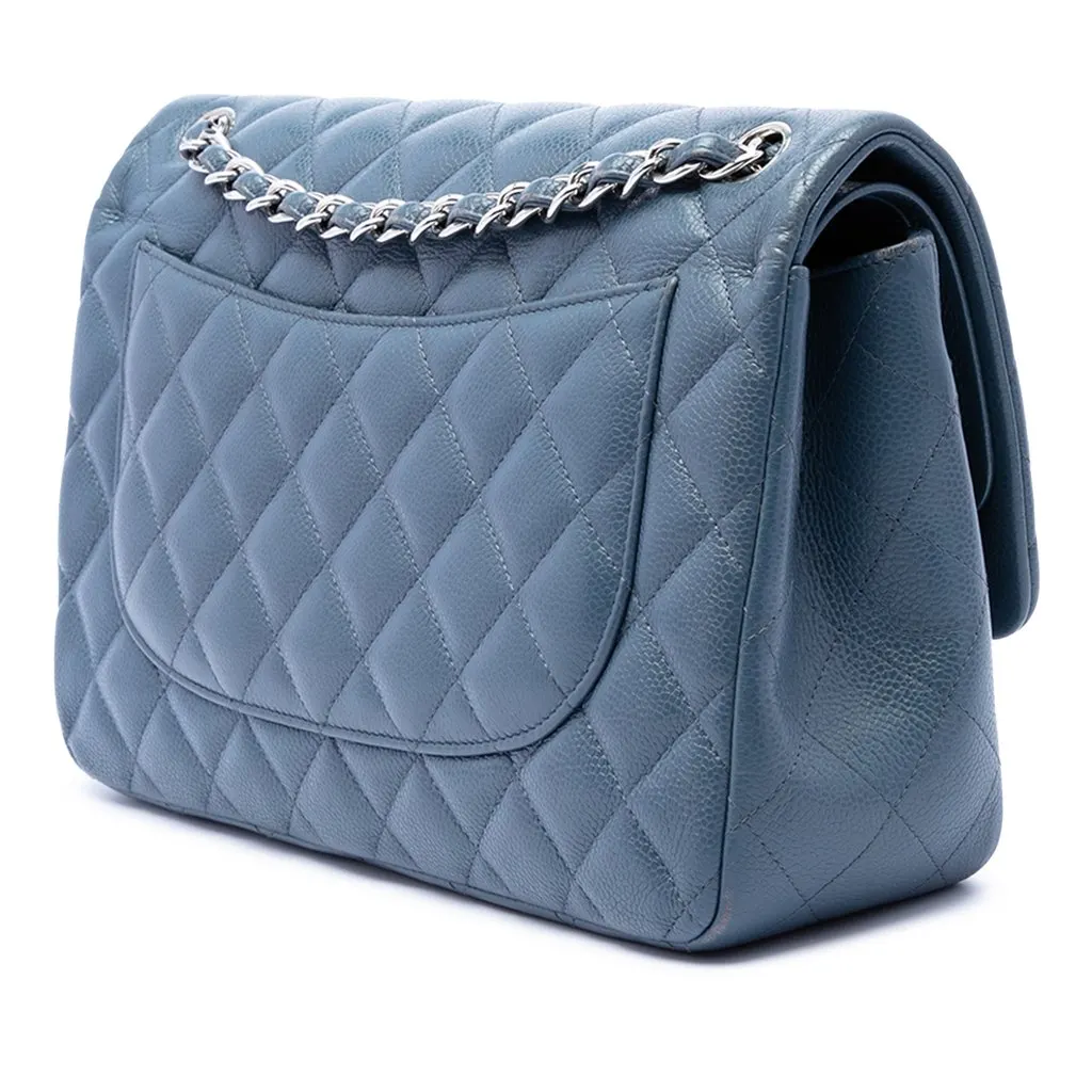 Chanel Jumbo Classic Caviar Double Flap Blue Leather Very good - Back View