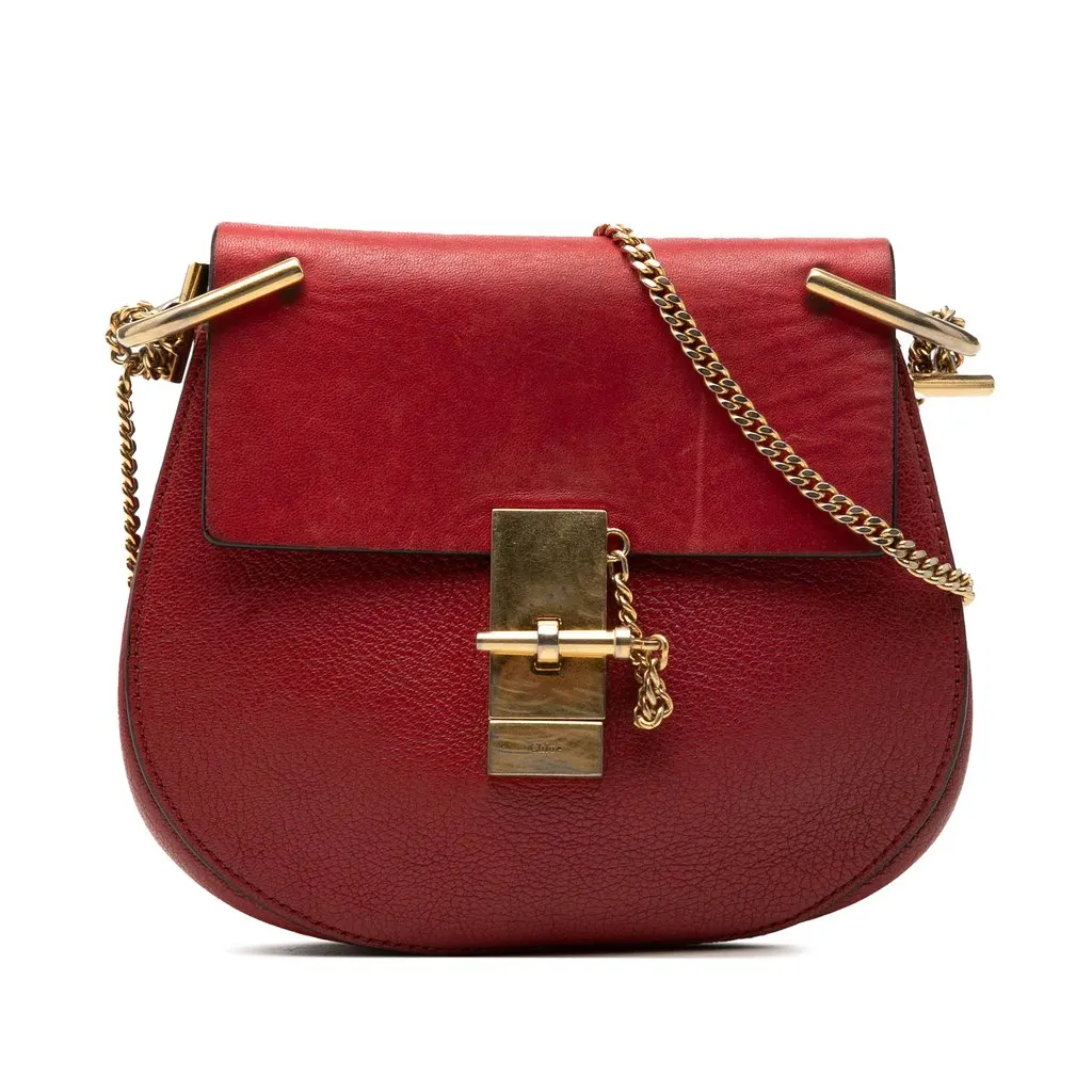 Chloé Small Smooth and Grained Calfskin Drew Crossbody Red Leather Very good - Front View