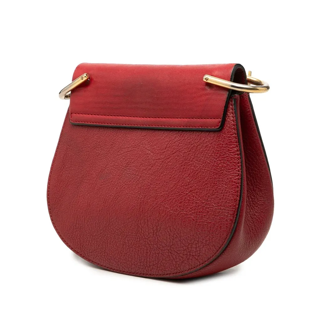 Chloé Small Smooth and Grained Calfskin Drew Crossbody Red Leather Very good - Back View