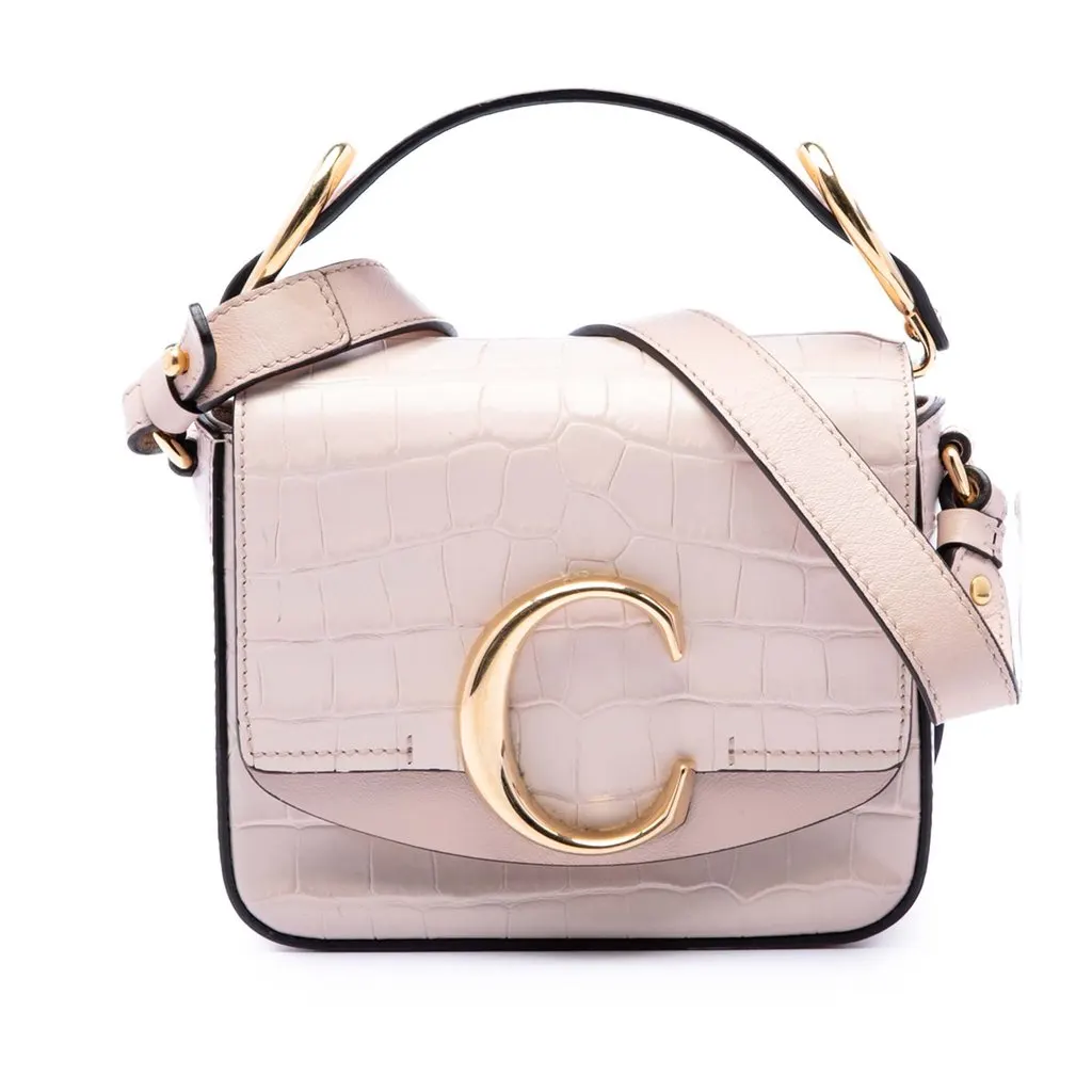 Chloé Mini Croc Embossed Calfskin C Satchel Pink Leather Very good - Front View