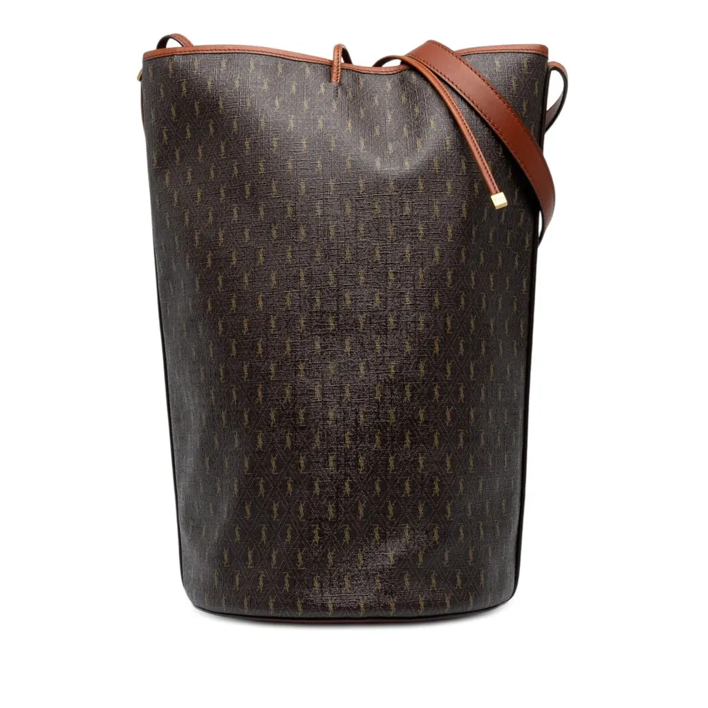 Saint Laurent Coated Canvas Le Monogramme Bucket Bag Brown Canvas Very good - Front View