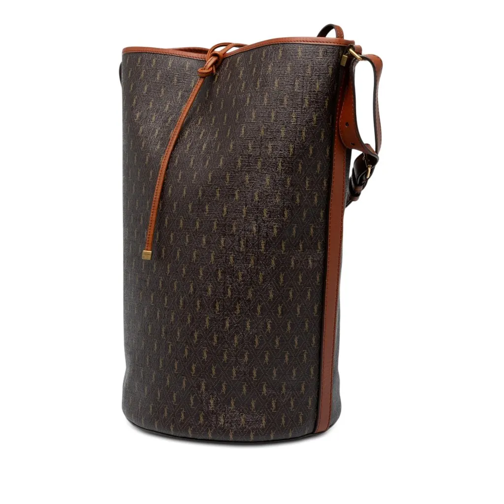 Saint Laurent Coated Canvas Le Monogramme Bucket Bag Brown Canvas Very good - Back View