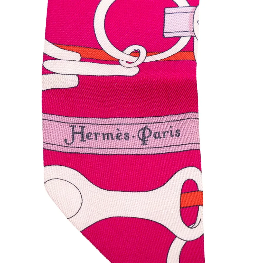 Hermès Panoplie Equestre Silk Twilly Scarf Pink Silk Very good - Back View