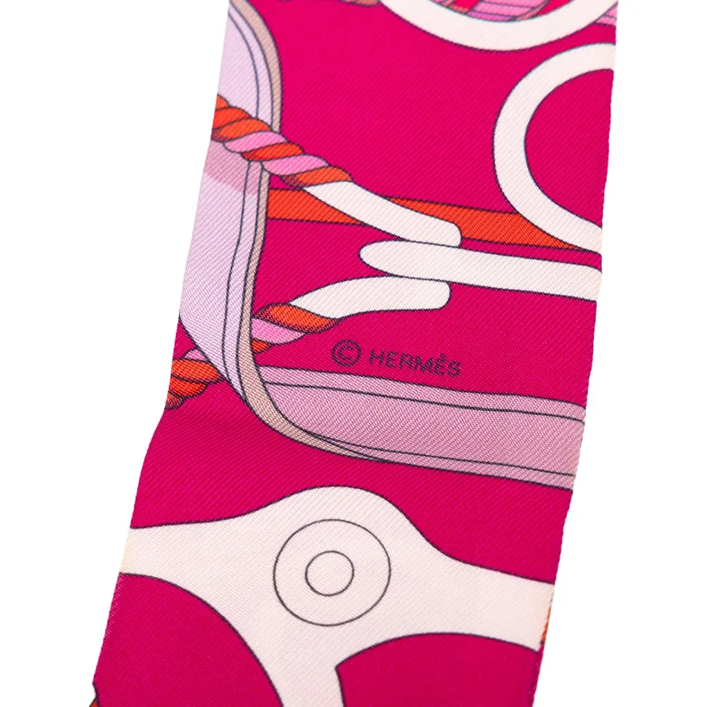 Hermès Panoplie Equestre Silk Twilly Scarf Pink Silk Very good - Inside View