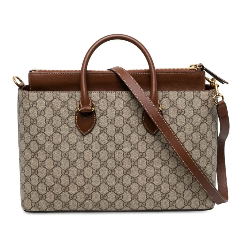 Gucci Large GG Supreme Linea A Satchel Beige Canvas Very good - Front View