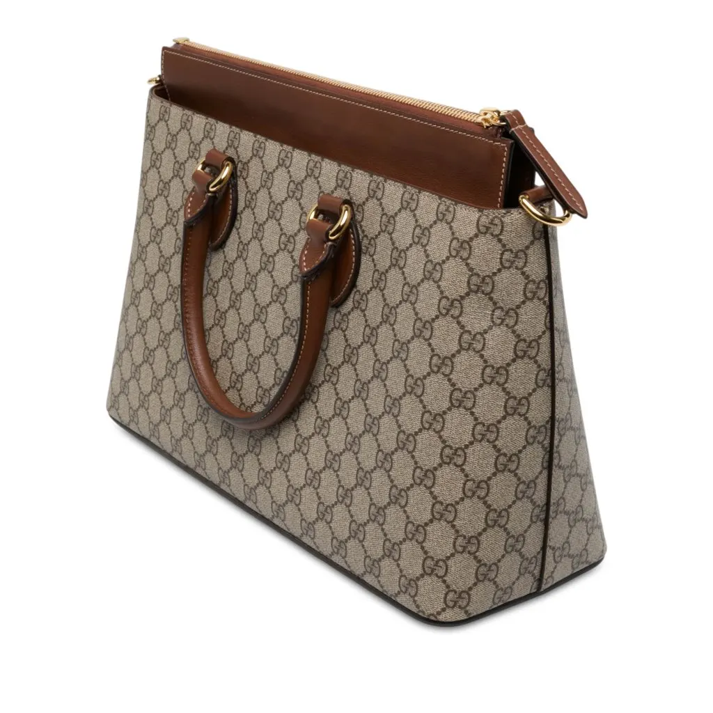 Gucci Large GG Supreme Linea A Satchel Beige Canvas Very good - Back View