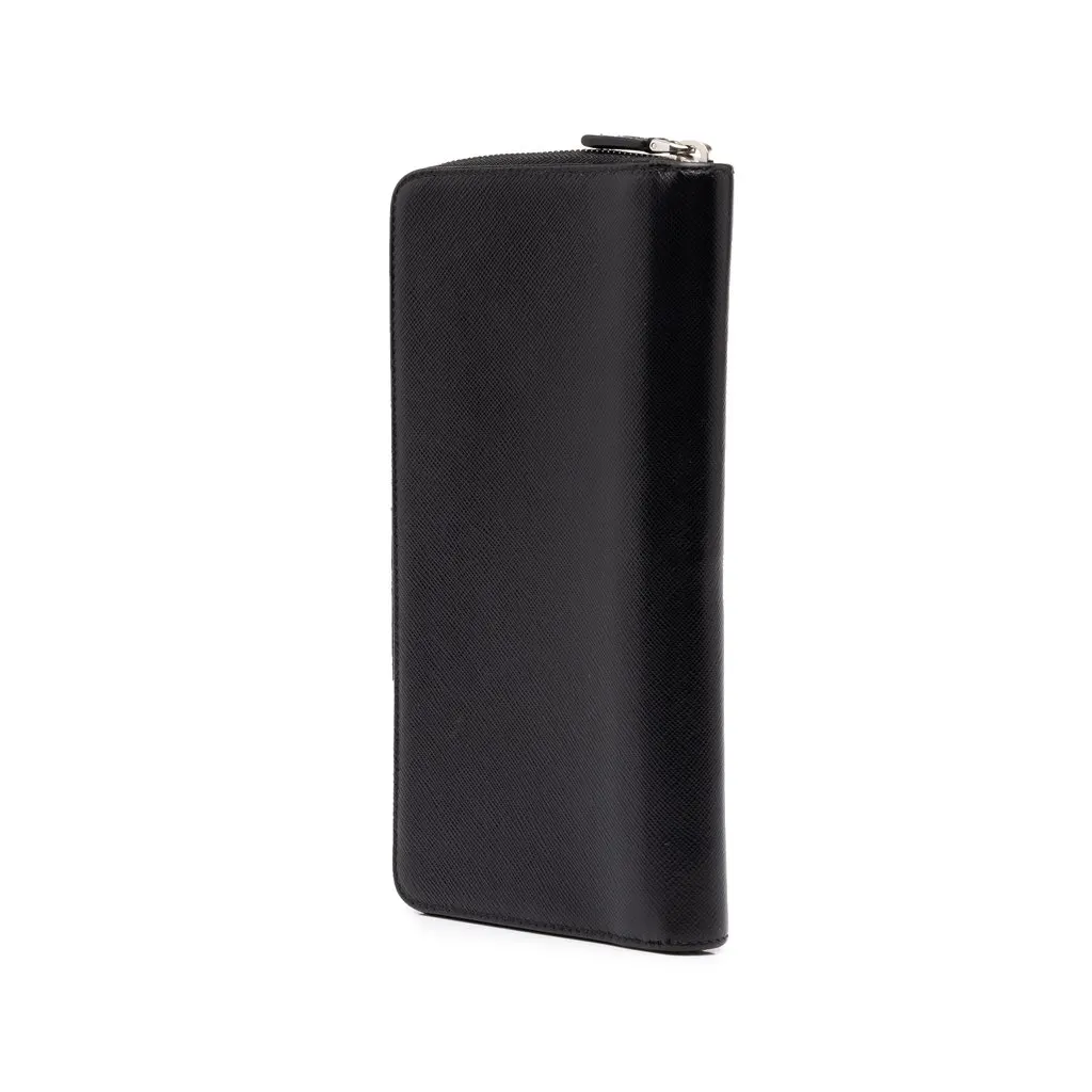 Prada Saffiano Zip Around Long Wallet Black Leather Good - Back View