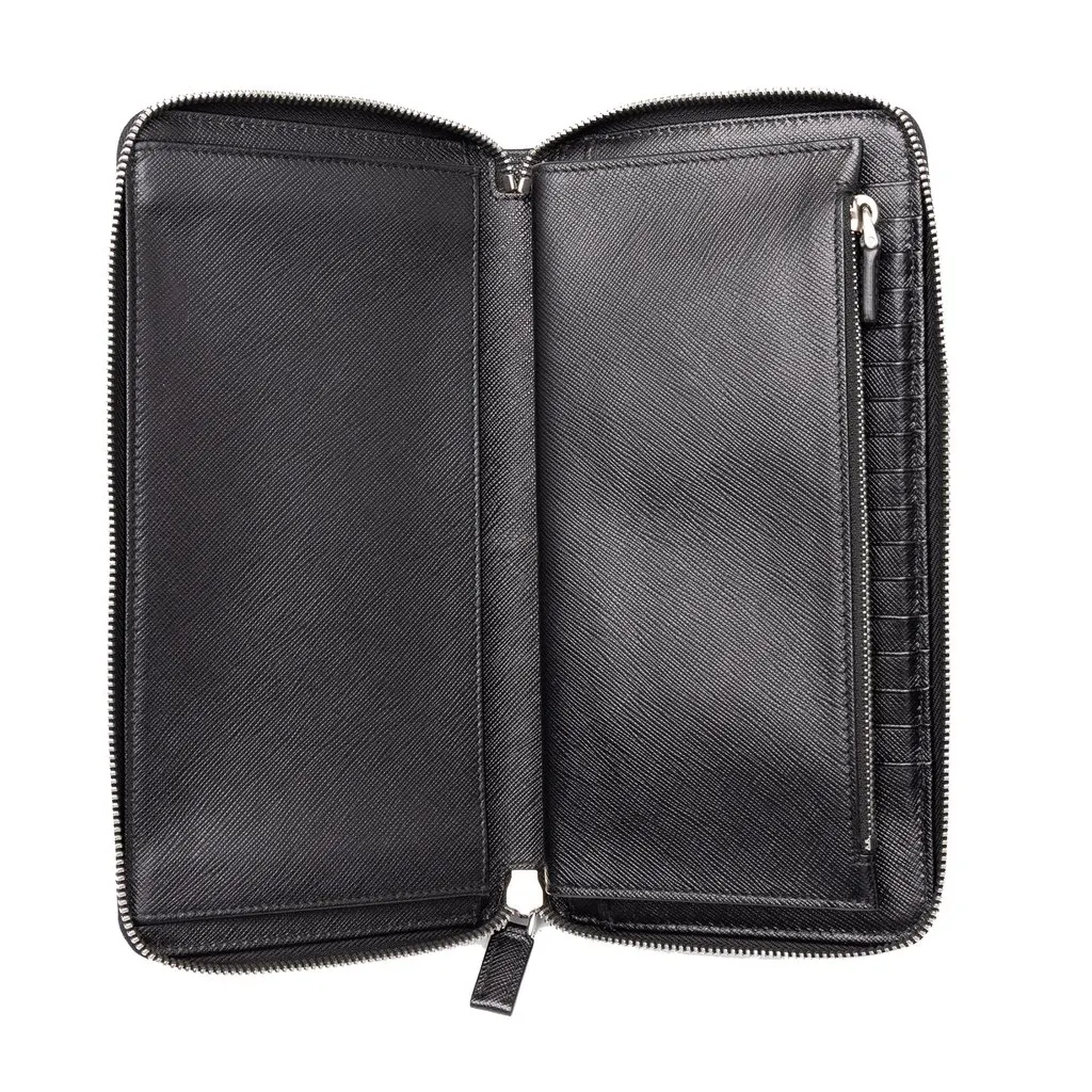 Prada Saffiano Zip Around Long Wallet Black Leather Good - Box View