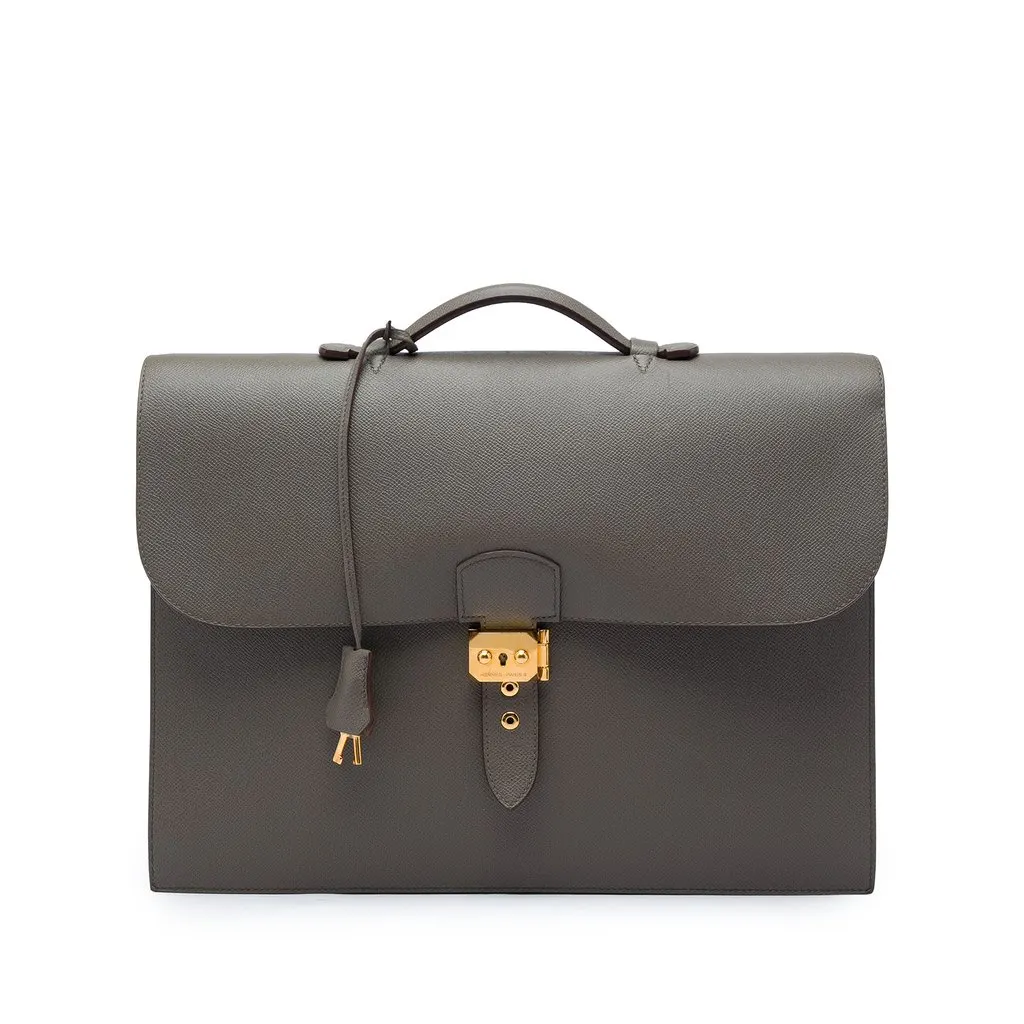 Hermès Epsom Sac A Depeches 38 Brown Leather Good - Front View