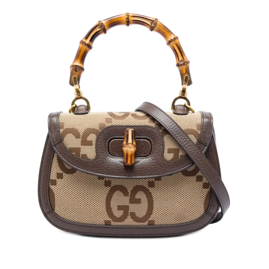 Gucci Small Jumbo GG Canvas Bamboo 1947 Top Handle Bag Beige Canvas Very good - Front View
