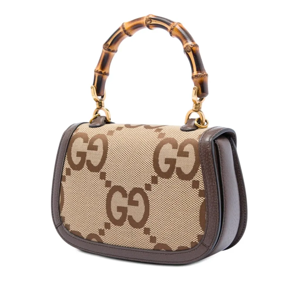 Gucci Small Jumbo GG Canvas Bamboo 1947 Top Handle Bag Beige Canvas Very good - Back View