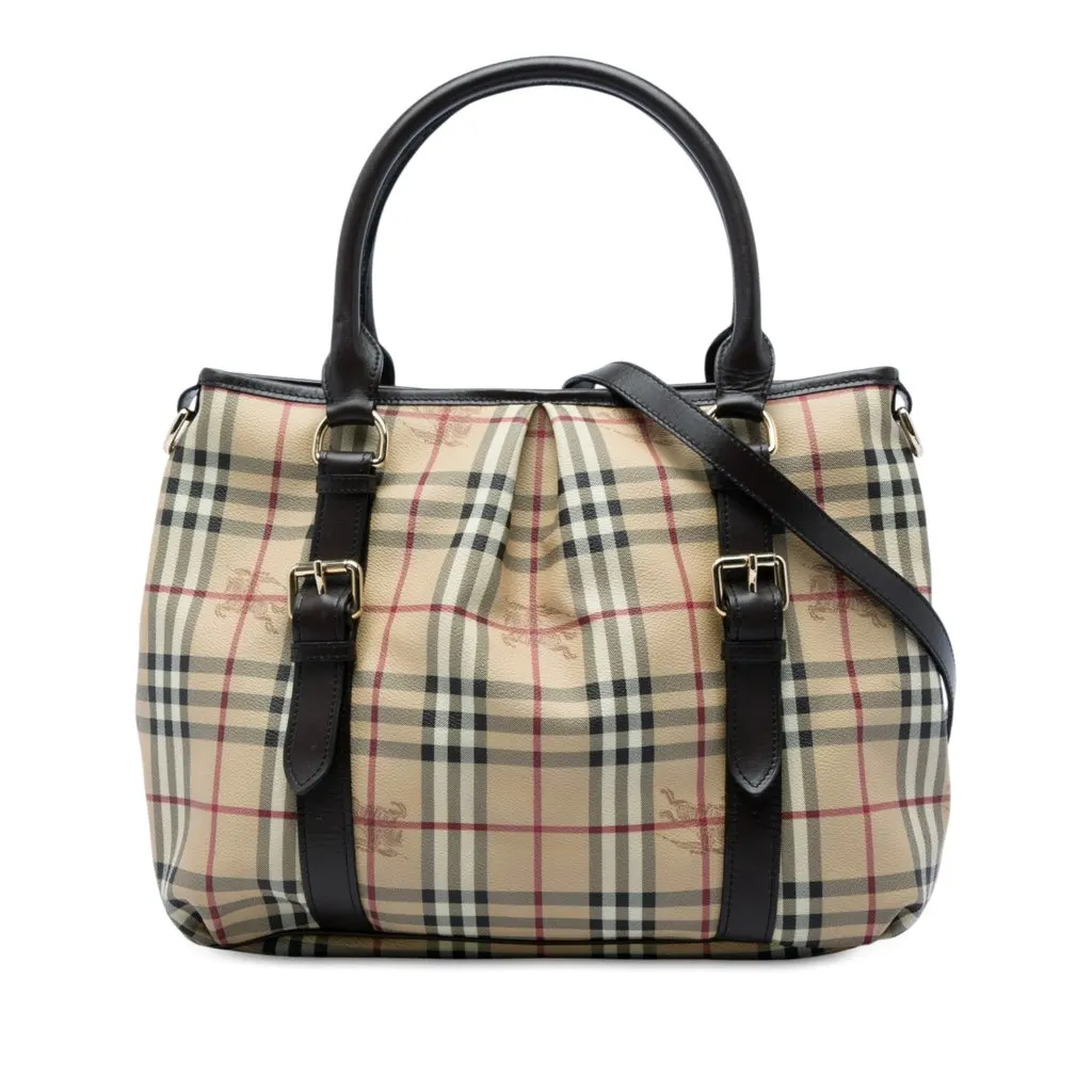 Burberry Large Haymarket Check Coated Canvas Northfield Satchel Beige Very good - Front View