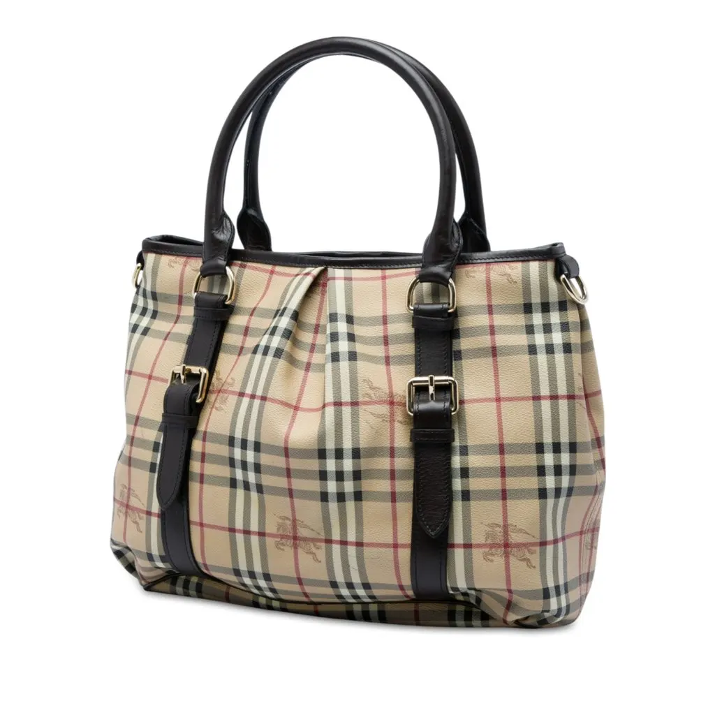 Burberry Large Haymarket Check Coated Canvas Northfield Satchel Beige Very good - Back View