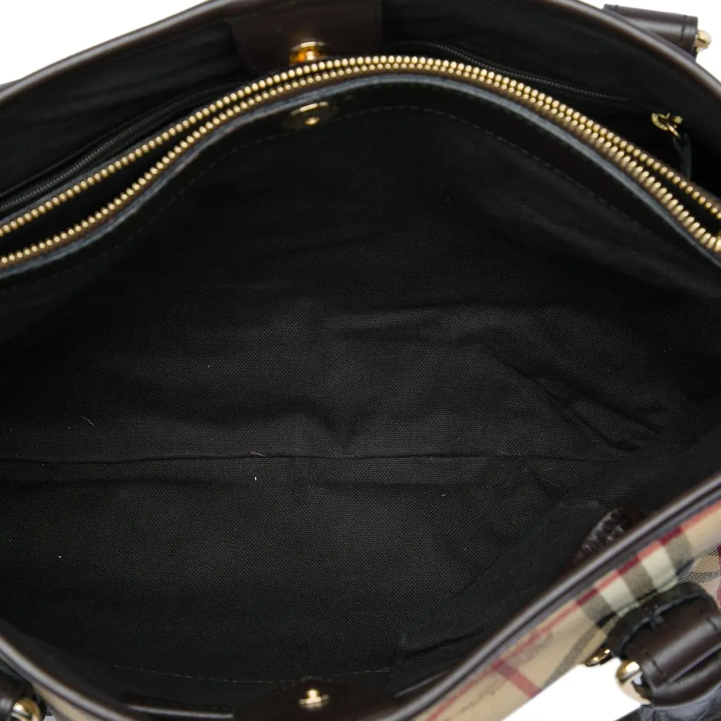 Burberry Large Haymarket Check Coated Canvas Northfield Satchel Beige Very good - Model View