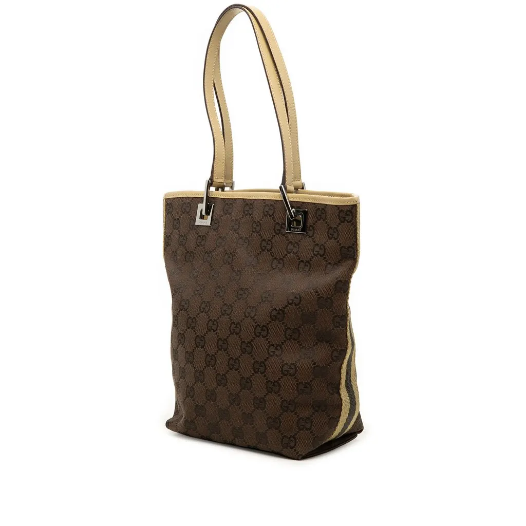 Gucci GG Canvas Web Shoulder Bag Brown Very good - Back View