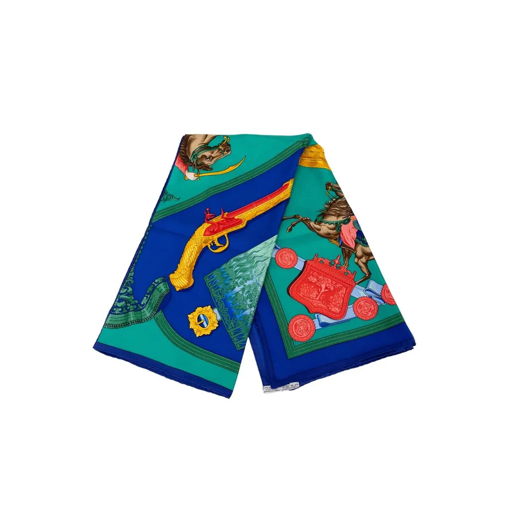 Hermès Hommage a lAmtie Franco Hellenique Silk Scarf 90 Green Silk Very good - Front View
