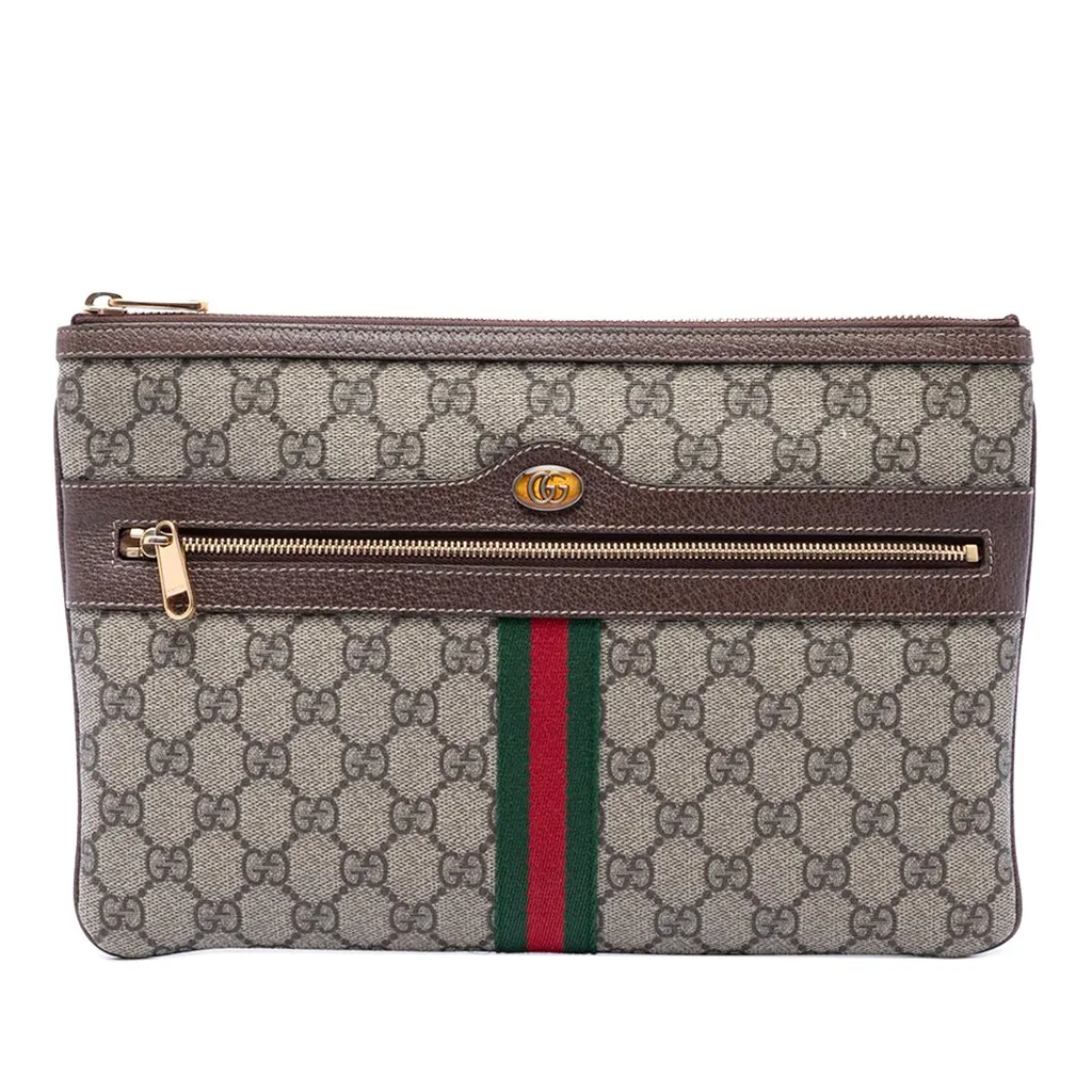 Gucci GG Supreme Web Ophidia Clutch Beige Canvas Very good - Front View