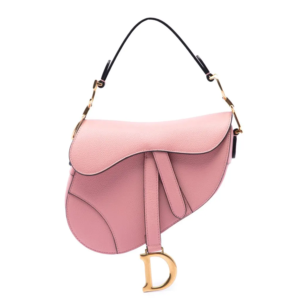 Dior Mini Grained Calfskin Saddle Bag Pink Leather Very good - Front View