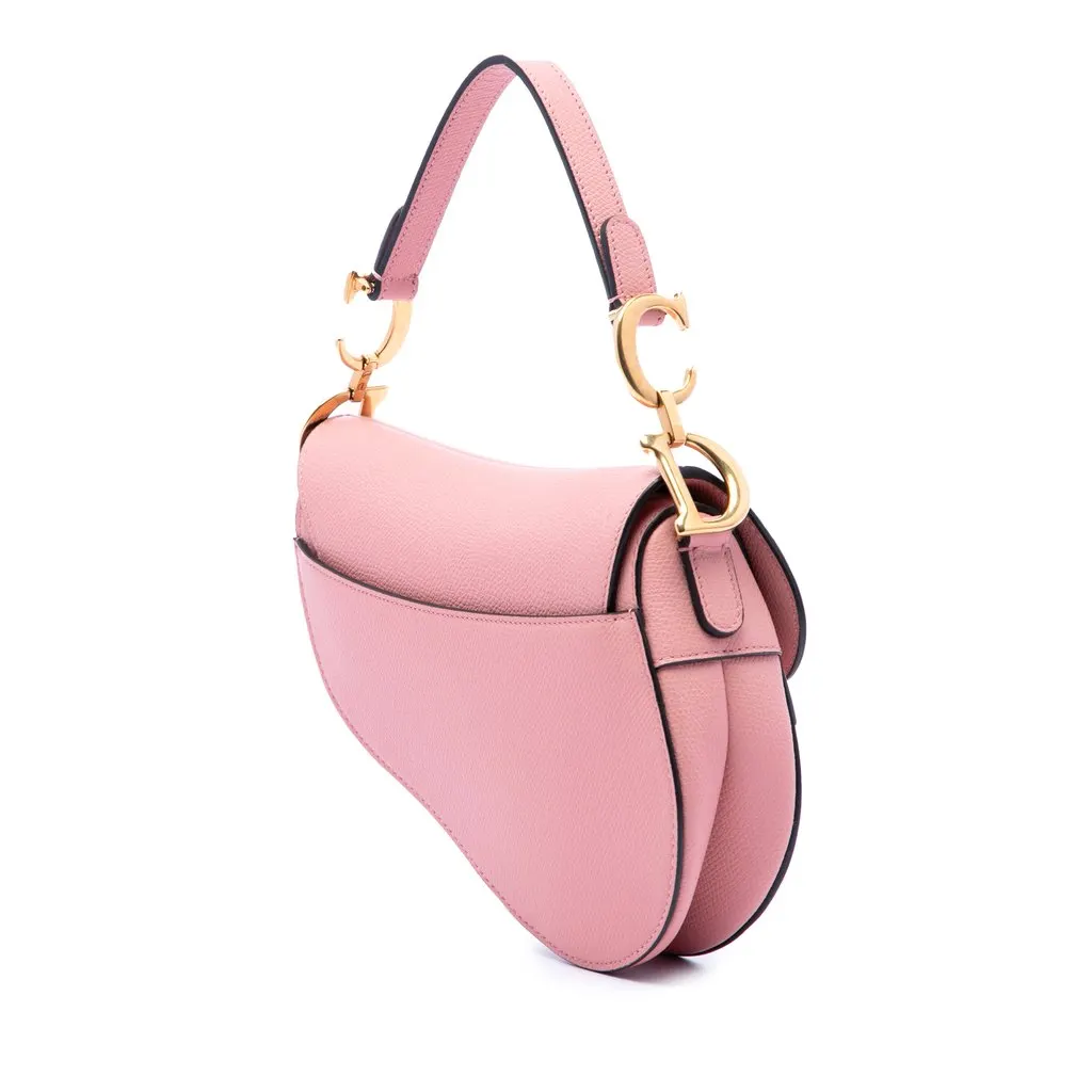 Dior Mini Grained Calfskin Saddle Bag Pink Leather Very good - Back View
