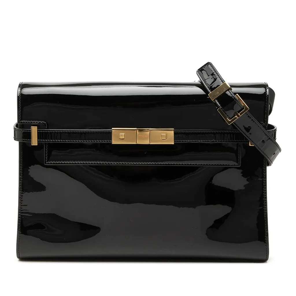 Saint Laurent Medium Patent Manhattan Shoulder Bag Black Leather Very good - Front View