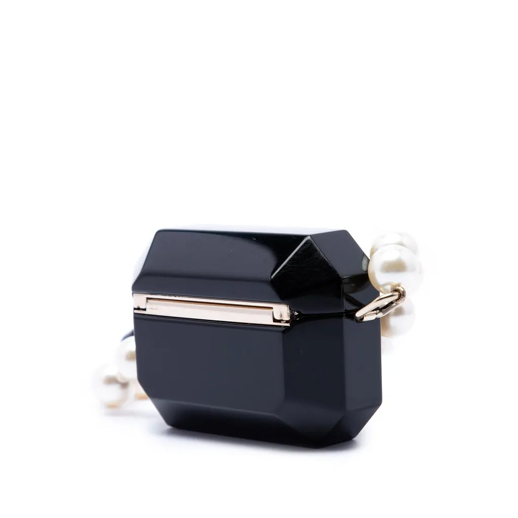Chanel CC Resin Crystal Faux Pearl Airpods Pro Holder Necklace Bag Black Plastic Very good - Back View